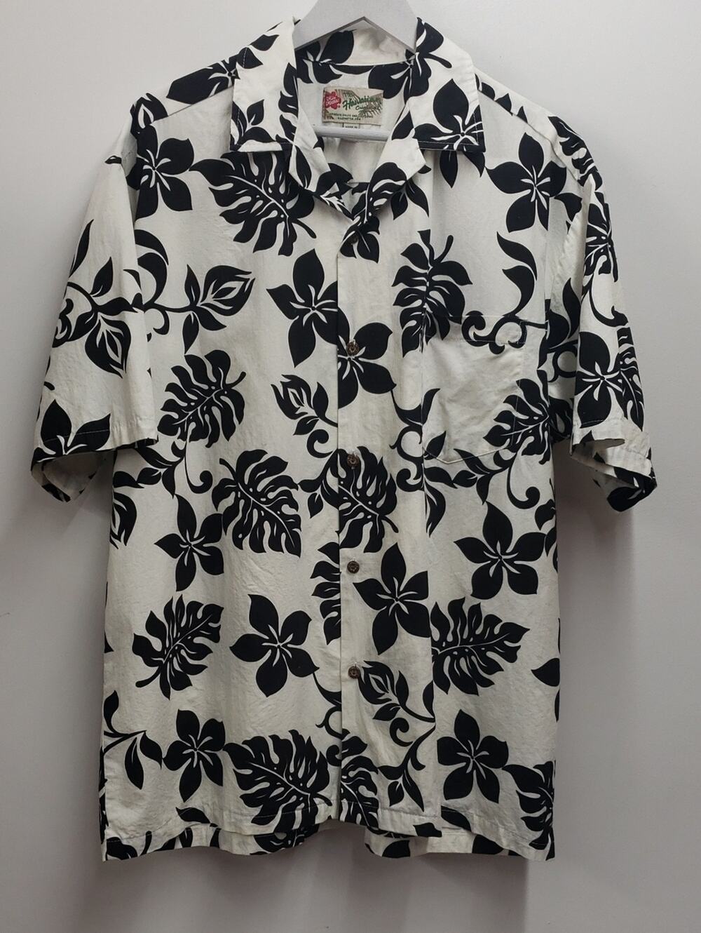 Hilo Hattie Black & White Tropical Hawaiian Shirt Men's XL
